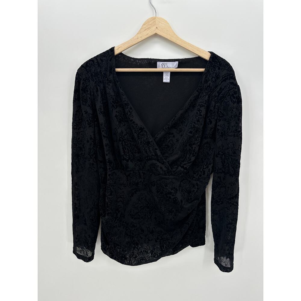 Nine West Womens Black Babydoll Top Size XL Velvet Burnout Goth Fairy Witchy